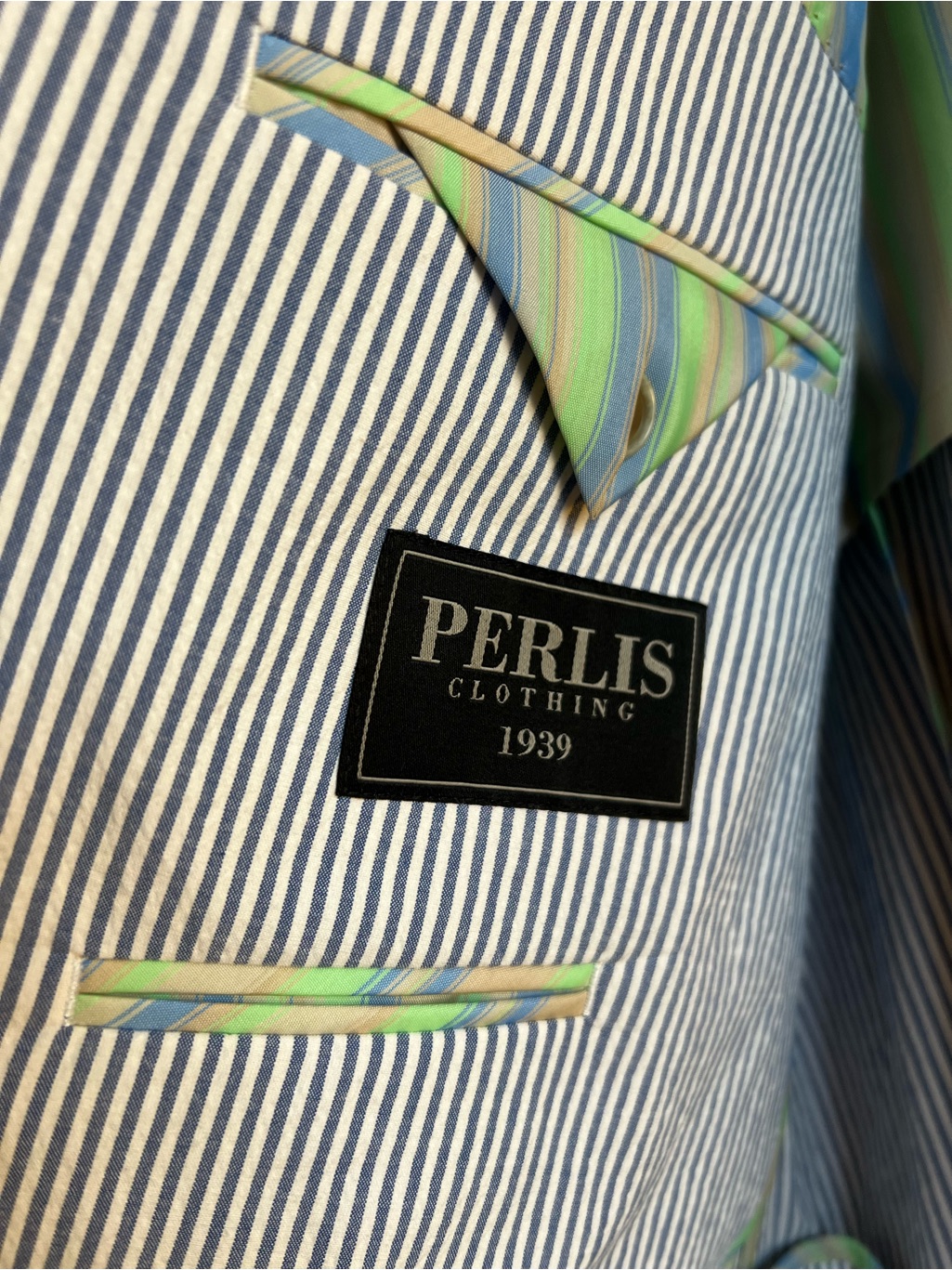 Perlis 2 Piece Blue Seersucker Suit W/ Flat Front Pant